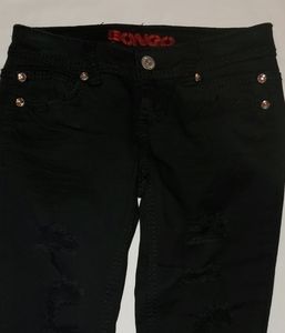 BINGO JEANS, SIZE 1, BLACK, SHREDDED LEGS, LIKE NEW, GOTHIC, ROCK & ROLL